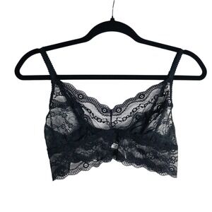 b.tempt'd Wacoal Lace Bralette Black Wireless Scalloped Trim 910182 XL